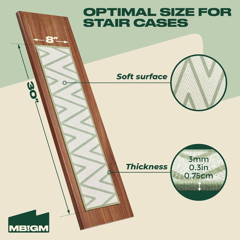 MBIGM 8" X 30" (15 in Pack) Non-Slip Carpet Stair Treads Non-Skid Safety Rug Slip Resistant Indoor Runner for Kids Elders & Pets with Reusable Adhesive - Ripple Green - Image 2